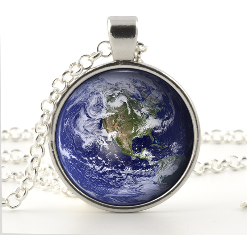 Earth Pendant - Picture Jewelry - Earth Necklace - Silver Necklace - Photo Pendant - Gift Bag Included