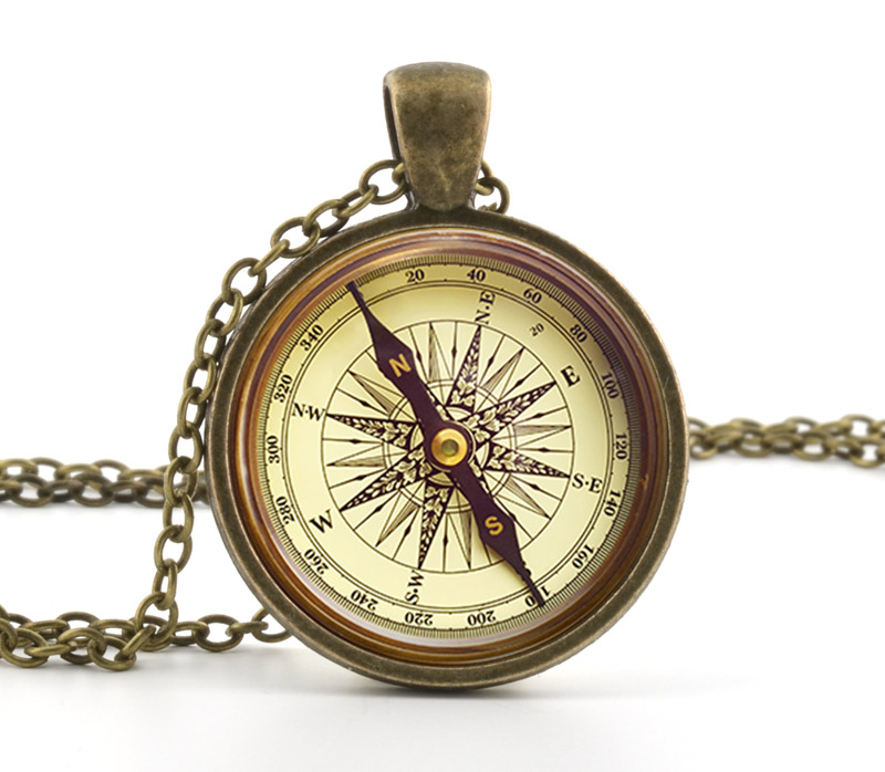 Compass Pendant - Vintage Bronze Necklace - Compass Necklace - Picture Jewelry - Bronze Necklace - Photo Pendant - Gift Bag Included