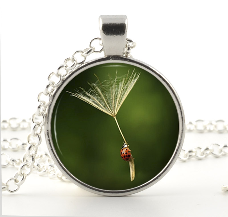 Falling Necklace - Picture Jewelry - Ladybug Pendant - Silver Necklace - Photo Pendant - Gift Bag Included